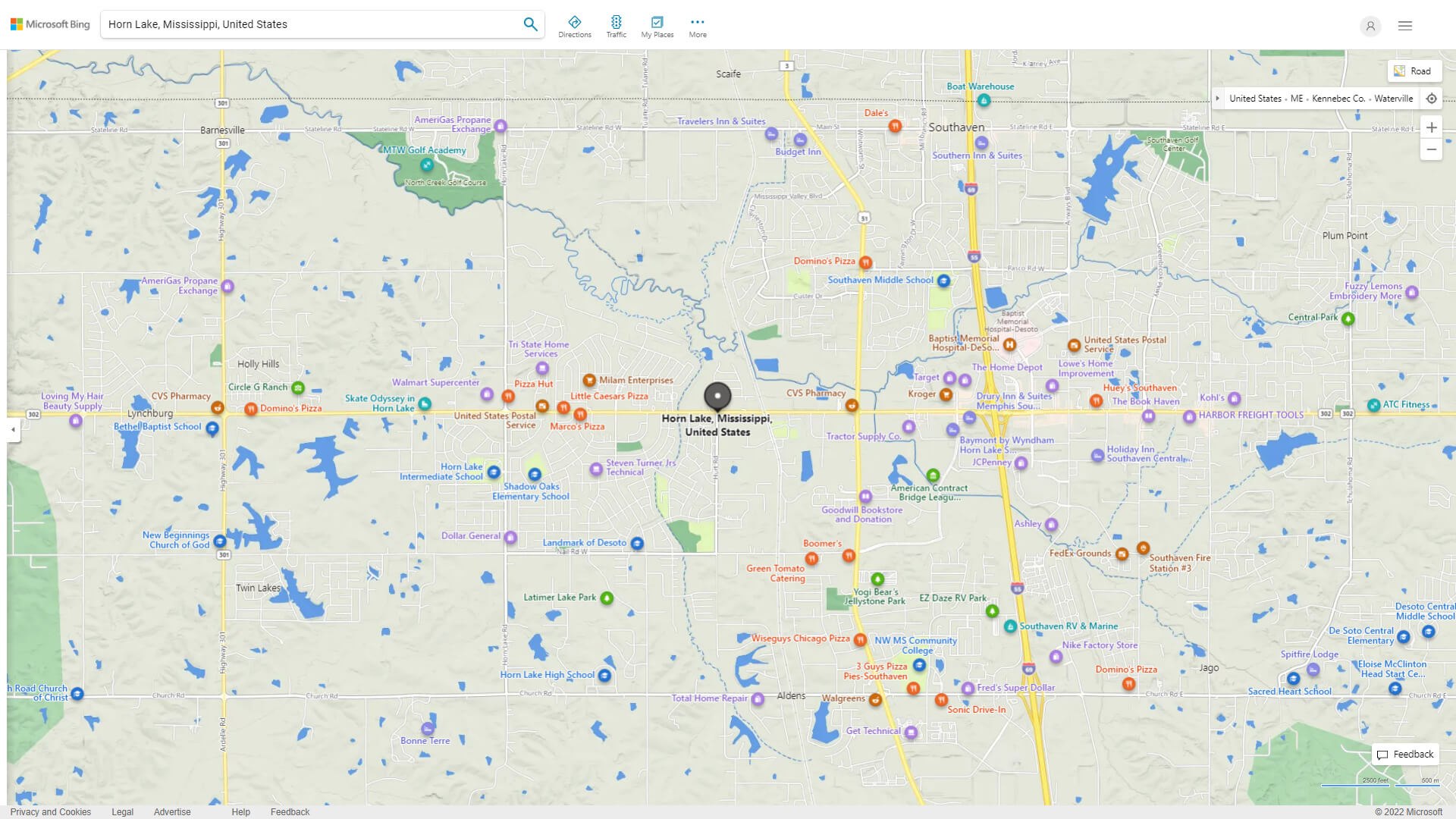 Horn Lake Detailed Map